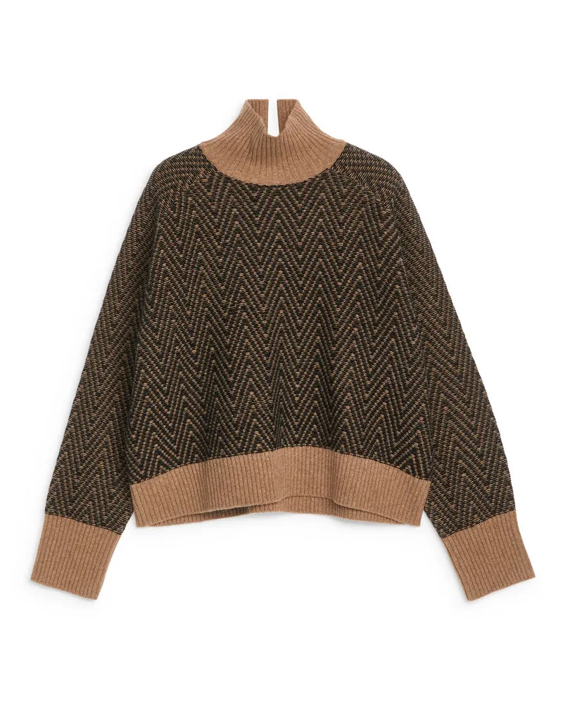 Arket Jacquard-Strickpullover Aus Wolle - Beige|Schwarz|Mehrfarbig Beige
