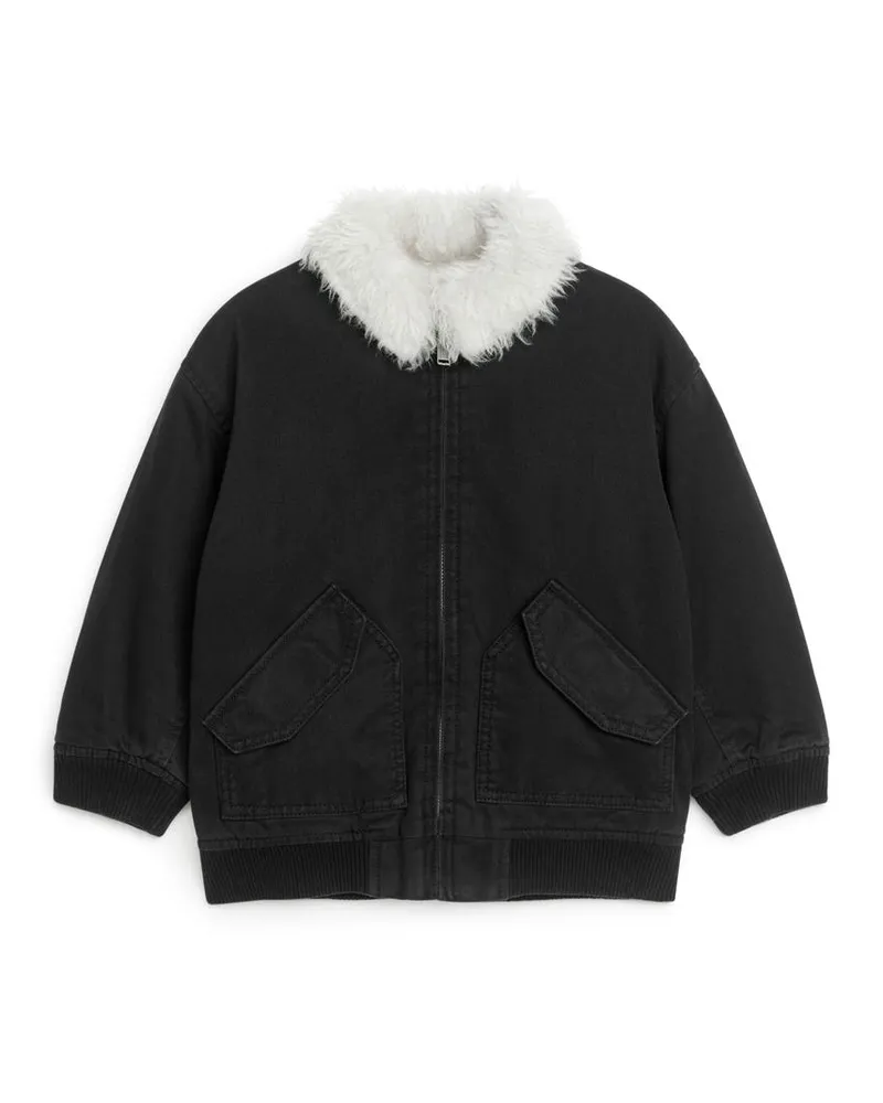 Arket Jacke Mit Wollkragen -Schwarz Schwarz