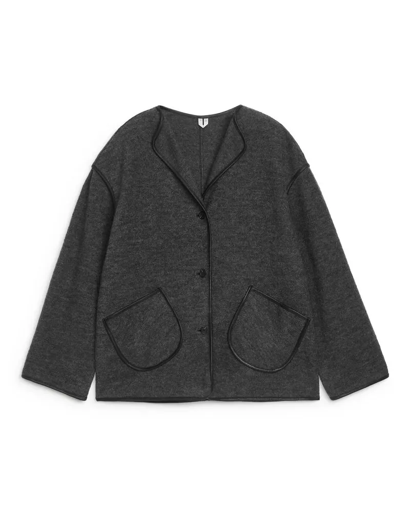 Arket Jacke Aus Wollwalk Und Baumwolle - Grau Dunkelgrau