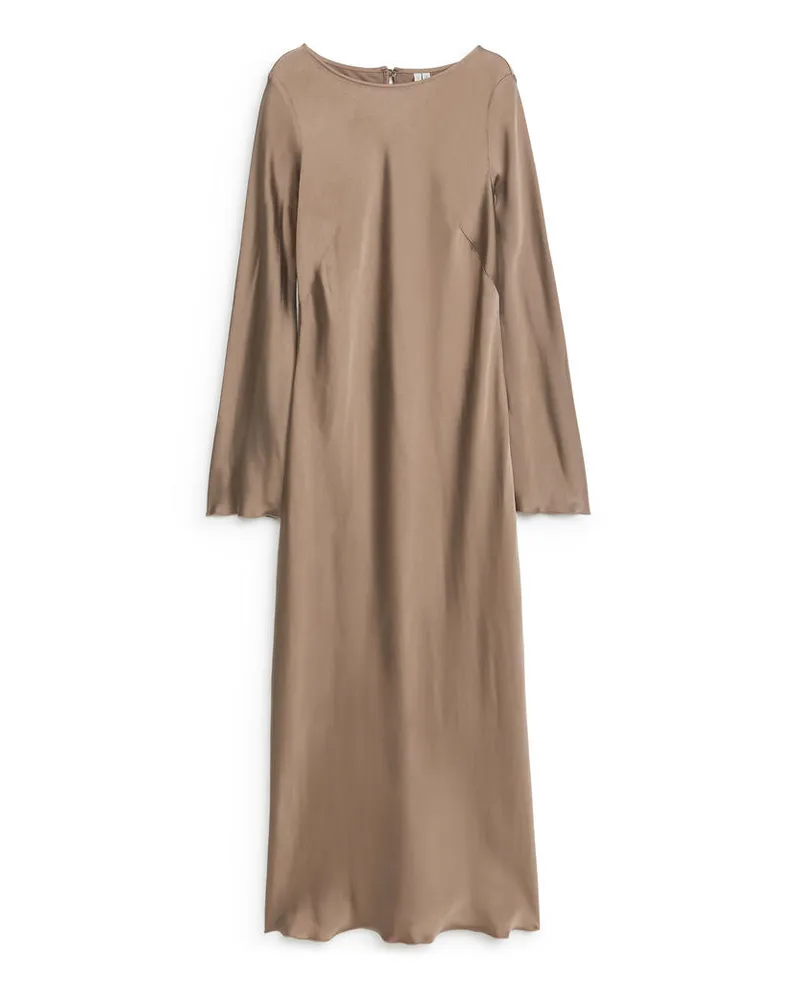 Arket Schräg Geschnittenes Midikleid - Braun Taupe