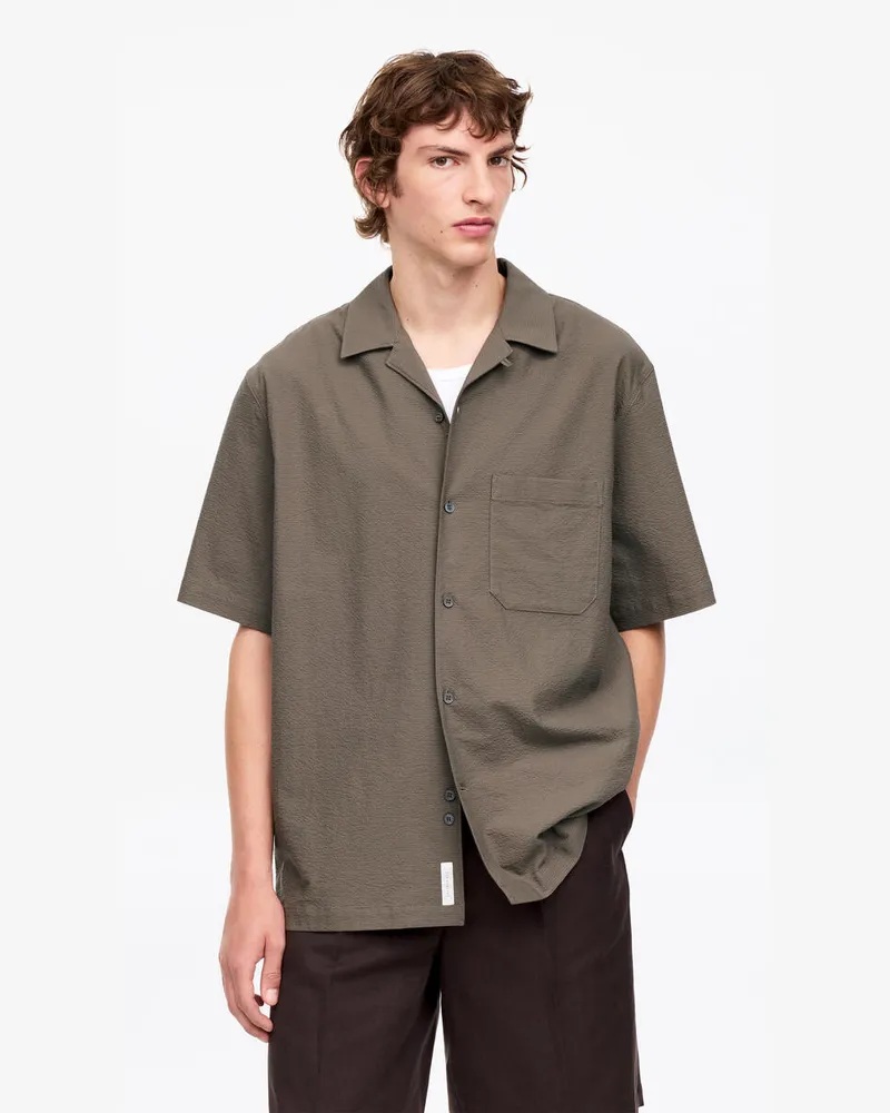 Arket Seersucker-Hemd Mit Kubanischem Kragen -Beige Beige