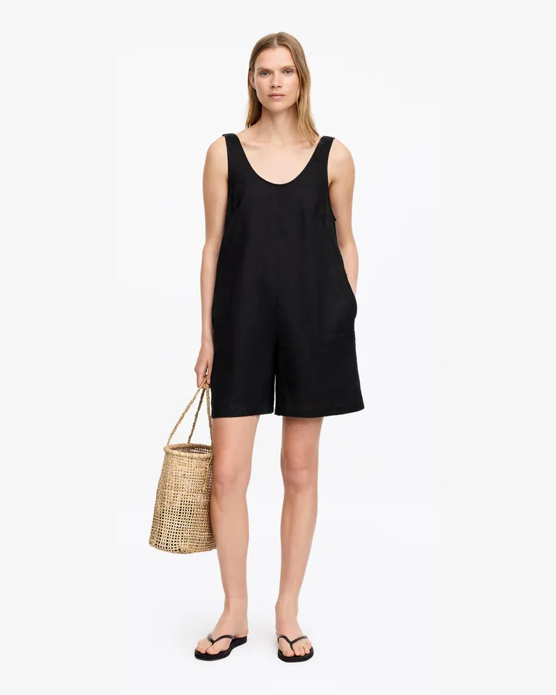 Arket Kurzer Jumpsuit Aus Leinen -Schwarz Schwarz