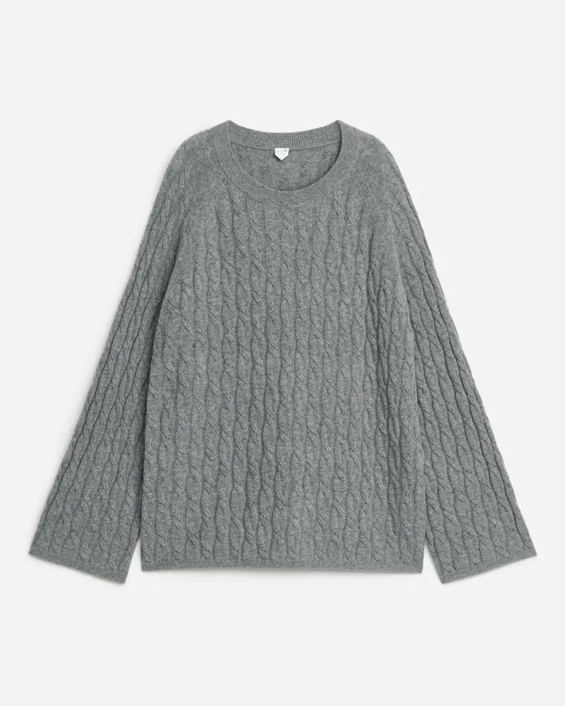 Arket Zopfstrickpullover Aus Kaschmir Und Wolle - Grau Grau