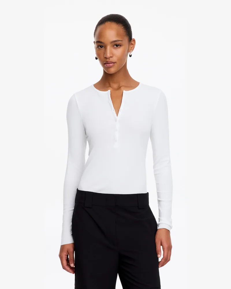 Arket Geripptes Henley-Shirt -Weiß Weiß
