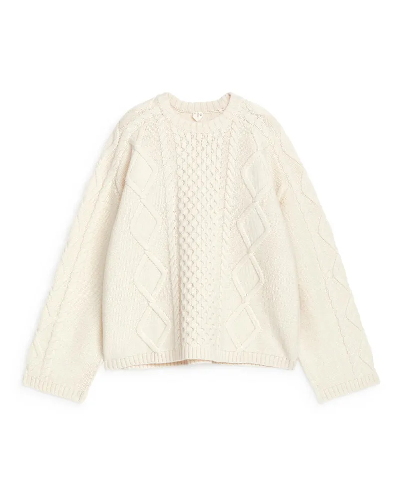 Arket Zopfstrickpullover Aus Wolle - Weiß Cremeweiß
