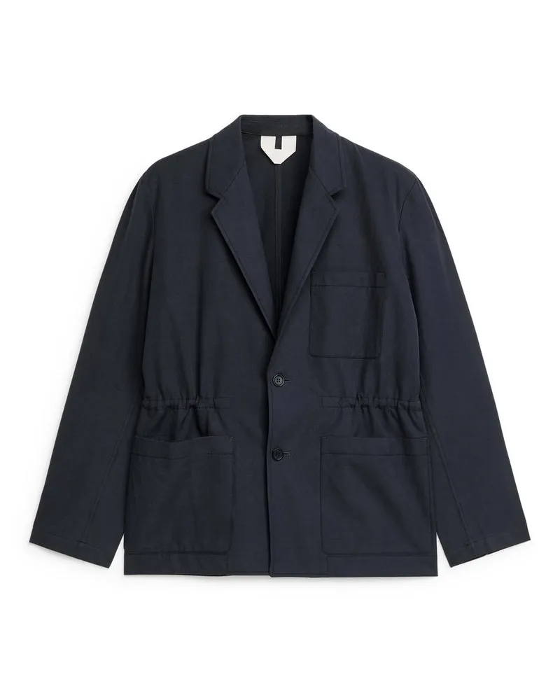 Arket Blazer Aus Baumwoll-Leinen-Mischung Mit Kordelzug - Blau Dunkelblau