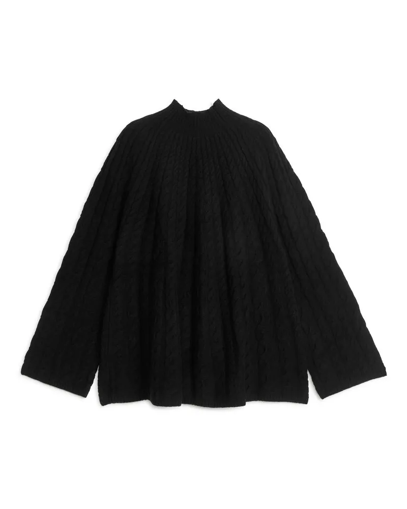 Arket Strickpullover Aus Wolle Mit Zopfmuster - Schwarz Schwarz