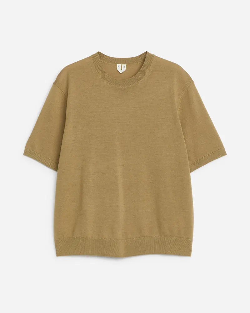 Arket Gestricktes T-Shirt Aus Merinowolle - Beige Dunkelbeige