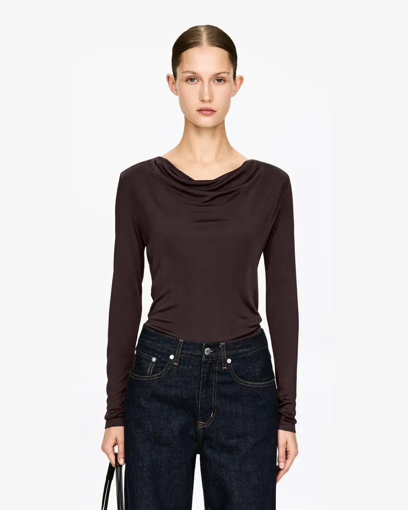 Arket Oberteil Mit Wasserfallausschnitt -Braun Braun