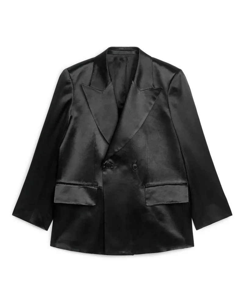 Arket Oversized-Blazer Aus Satin - Grau|Schwarz Dunkelgrau