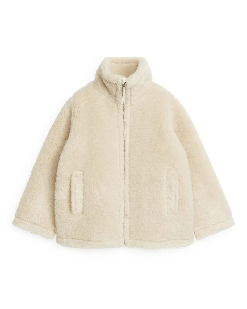 Arket Flauschige Teddyjacke - Beige|Weiß Cremeweiß