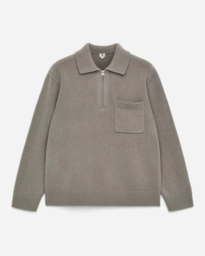 Arket Gestricktes Polohemd Aus Wolle Mit Reißverschluss -Grau Grau