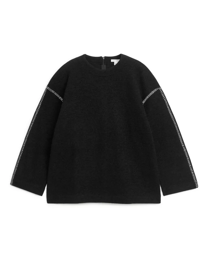 Arket Sweatshirt Aus Gekochter Wolle - Schwarz|Weiß Schwarz