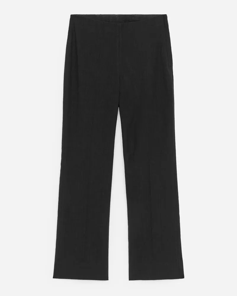 Arket Linen-Cotton Kick-Flare Trousers -Schwarz Schwarz