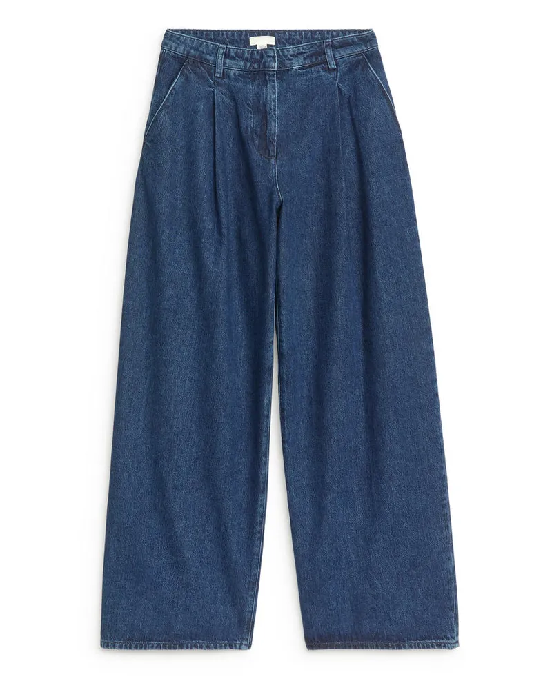 Arket Jeanshose Mit Falten - Blau Dunkelblau