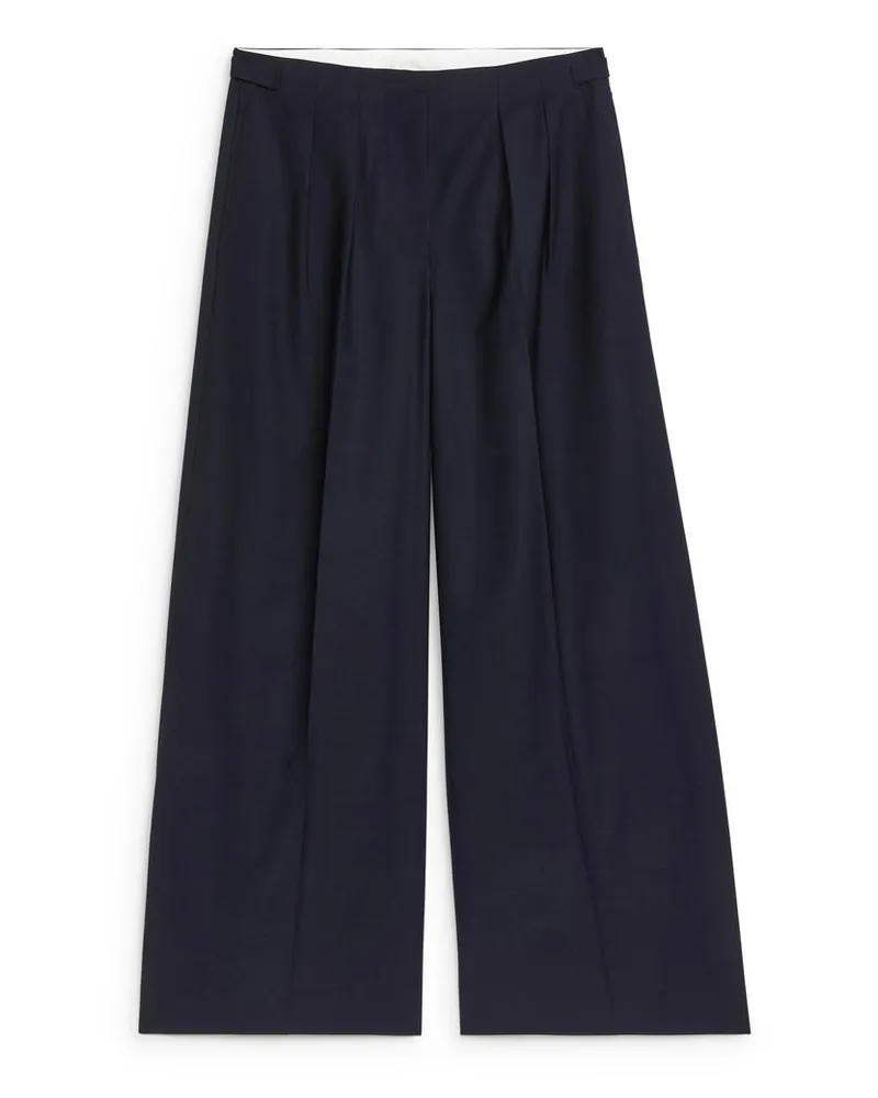 Arket Legere Hose Aus Einer Wollmischung - Blau Dunkelblau