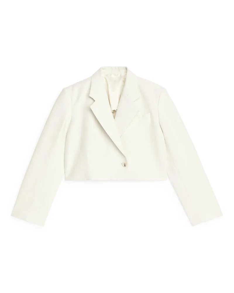 Arket Kurzer Blazer Aus Baumwolle Und Leinen - Weiß|Beige Cremeweiß