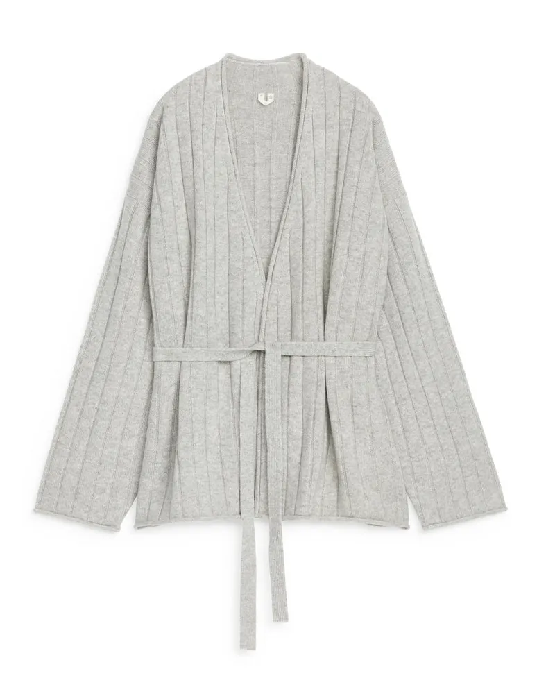 Arket Strickjacke Aus Kaschmir Und Wolle Mit Gürtel - Grau Hellgrau