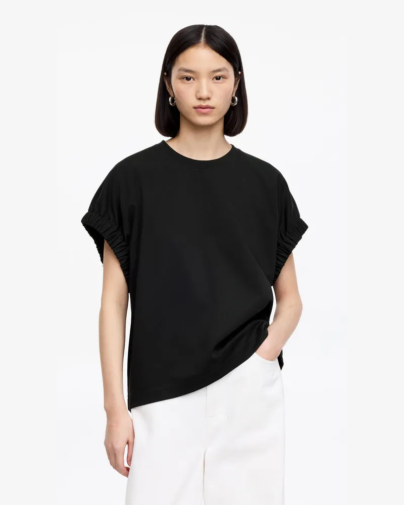 Arket T-Shirt Mit Gerafften Ärmeln -Schwarz Schwarz