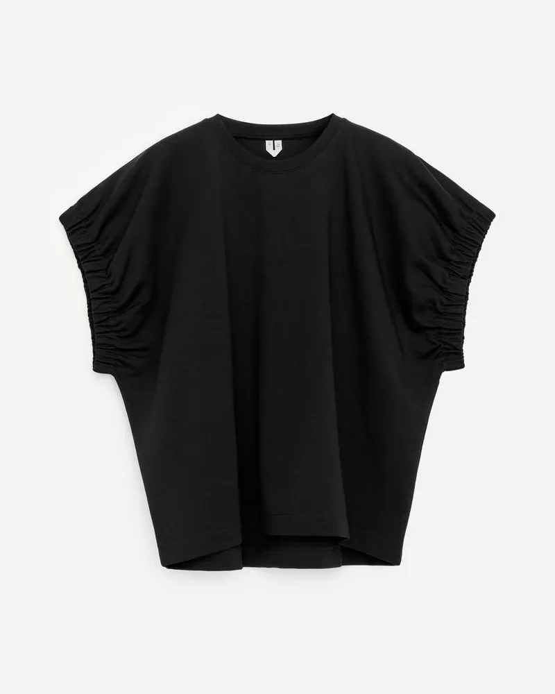 Arket T-Shirt Mit Gerafften Ärmeln -Schwarz Schwarz