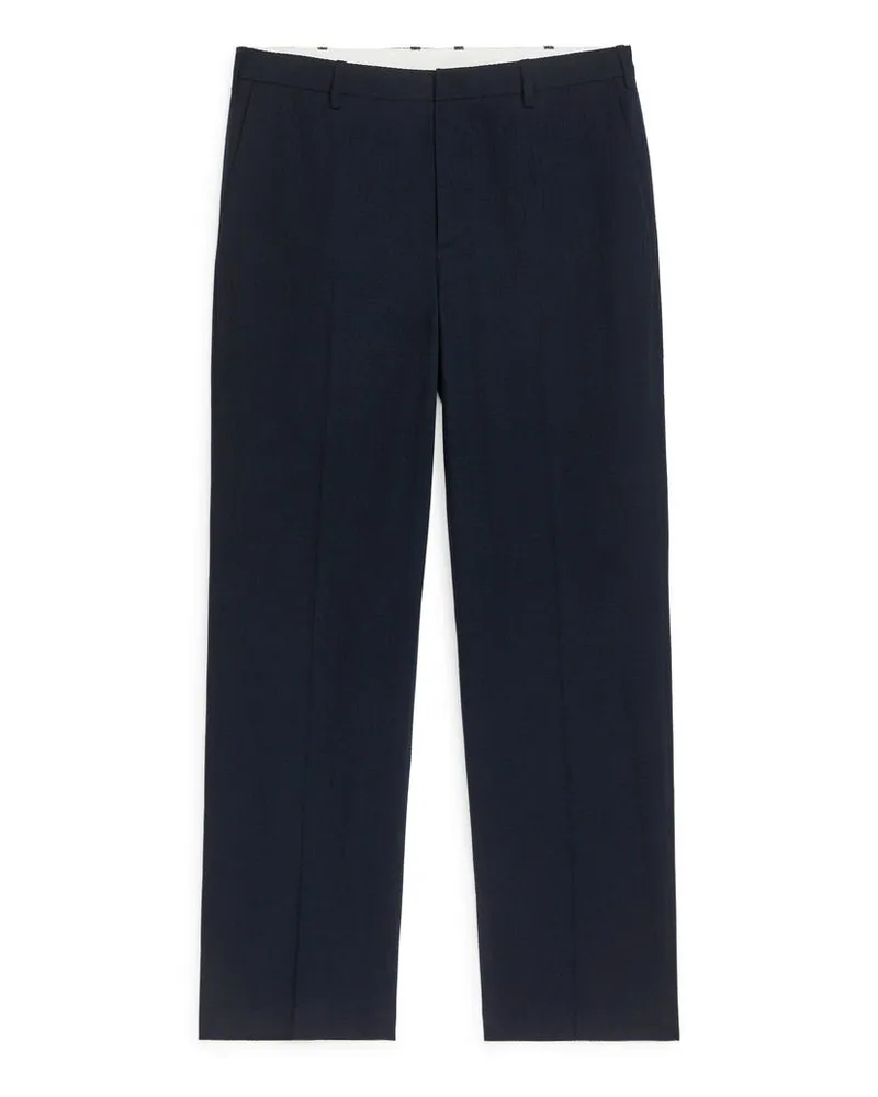 Arket Seersucker-Hose Aus Leinenmischung - Blau Dunkelblau