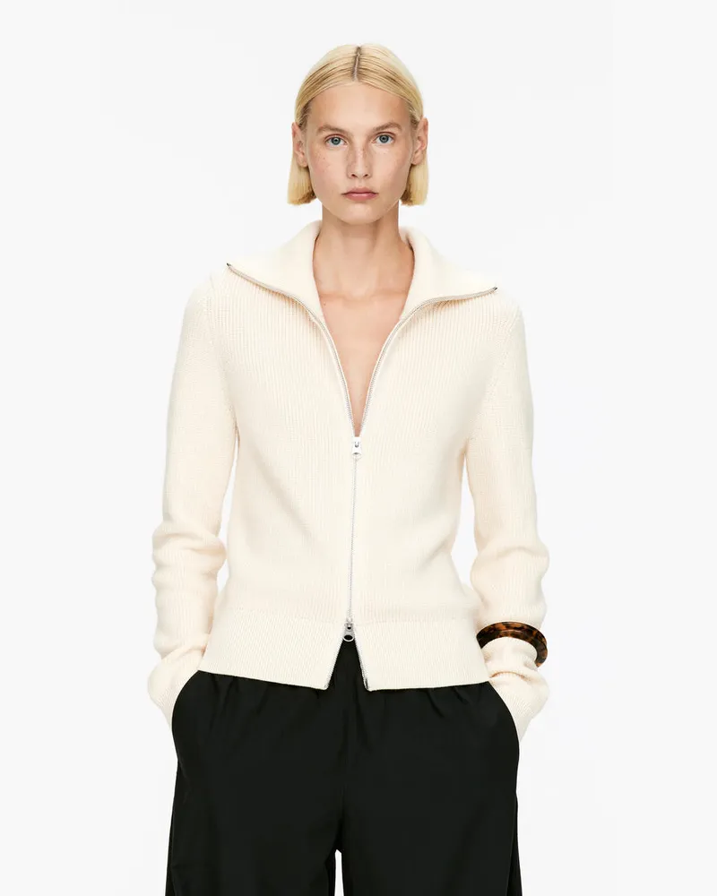 Arket Woll- Und Baumwollstrickjacke Mit Reißverschluss -Weiß Weiß