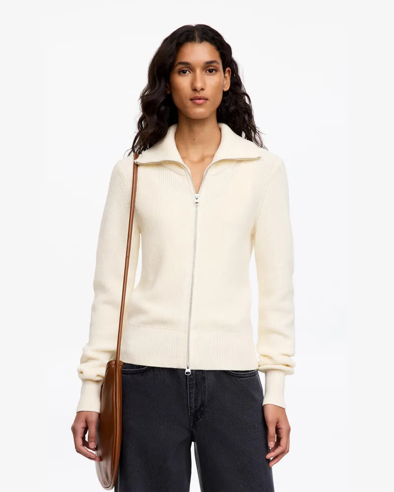 Arket Woll- Und Baumwollstrickjacke Mit Reißverschluss -Weiß Weiß