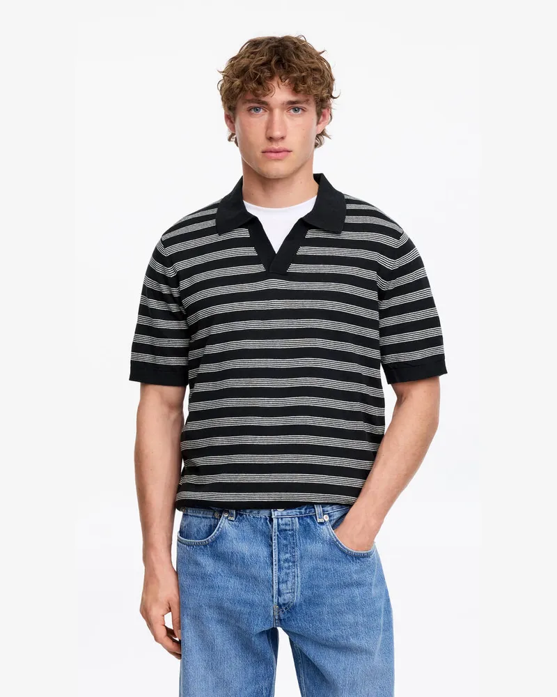 Arket Poloshirt Aus Baumwoll-Leinen -Blau Blau