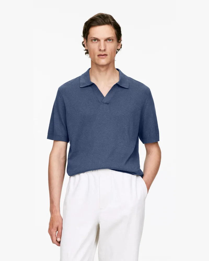 Arket Poloshirt Aus Baumwoll-Leinen -Blau Blau