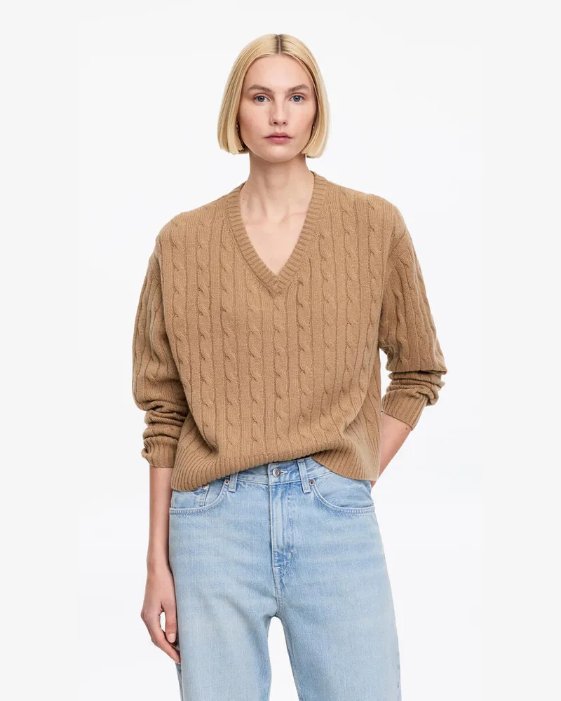 Arket Pullover Mit V-Ausschnitt Aus Reinem Kaschmir -Beige Beige
