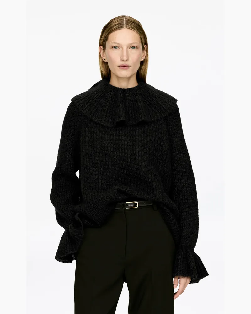 Arket Pullover Aus Mohair Und Wolle Mit Volants -Schwarz Schwarz