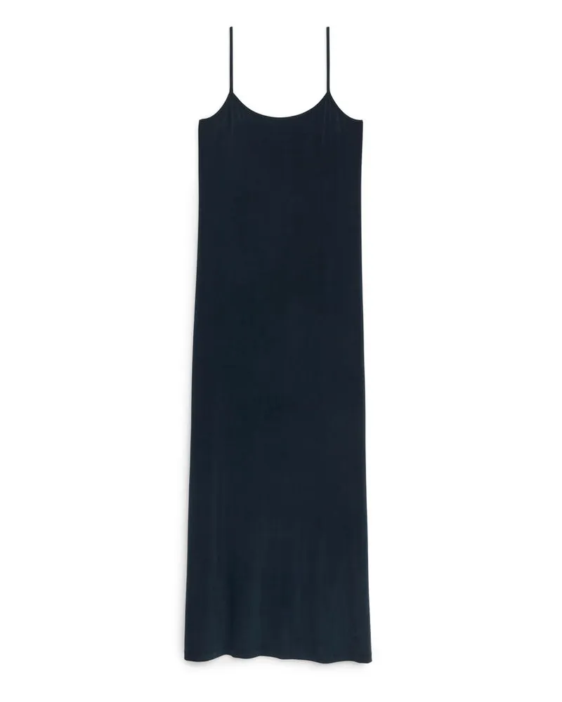 Arket Slipkleid Aus Cupro - Schwarz Dunkelblau