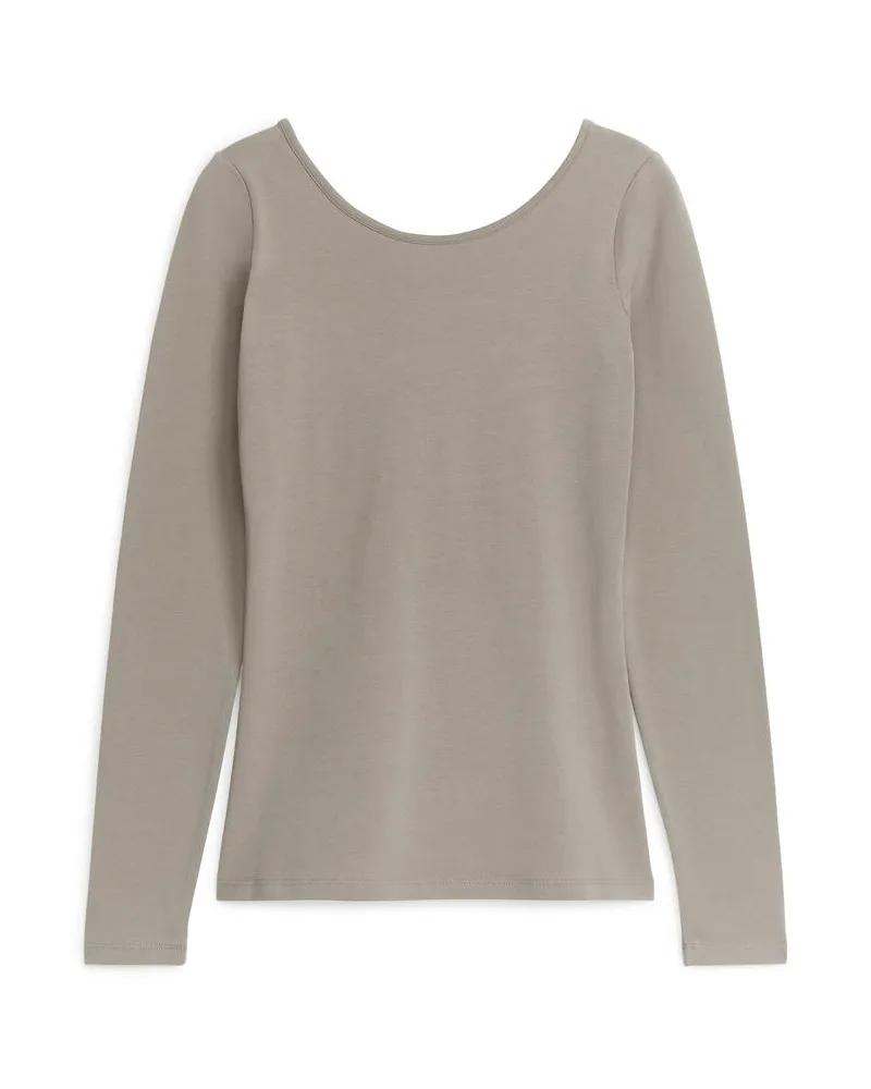Arket Jersey-Oberteil Mit U-Ausschnitt - Beige Taupe