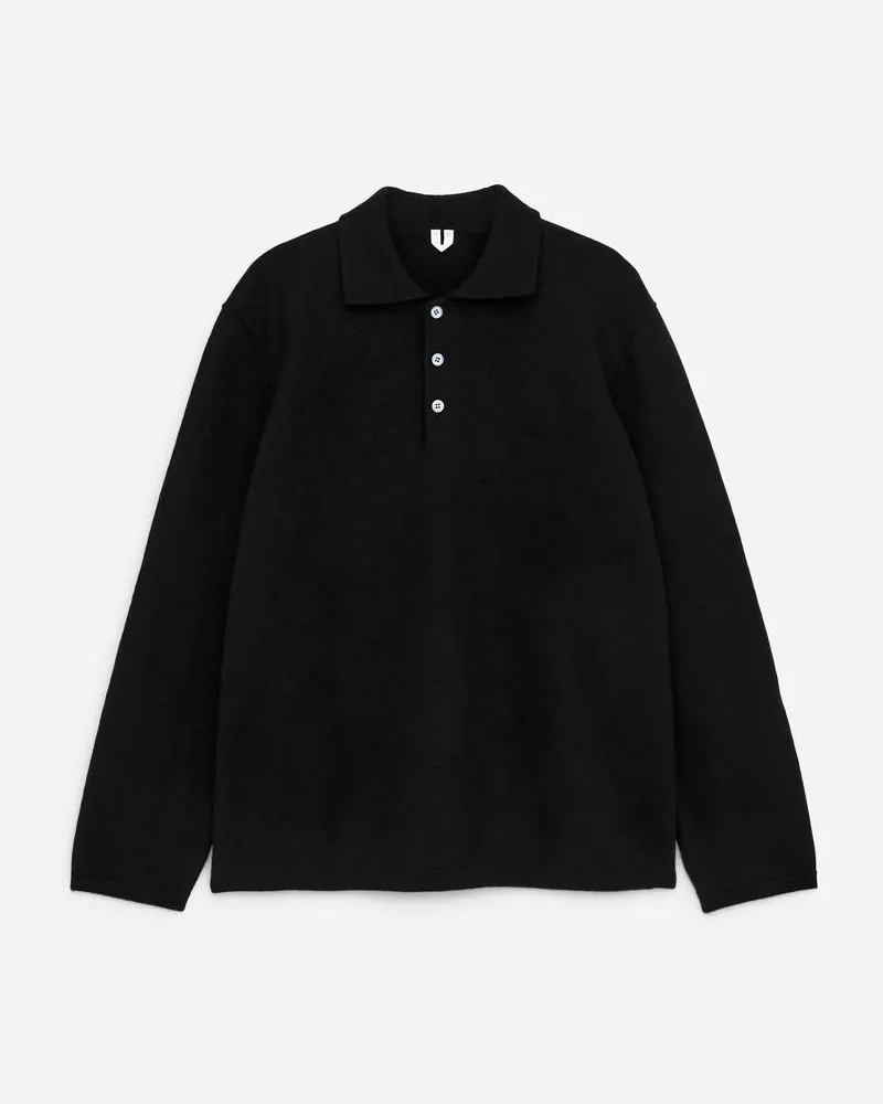 Arket Poloshirt Aus Wollwalk -Schwarz Schwarz