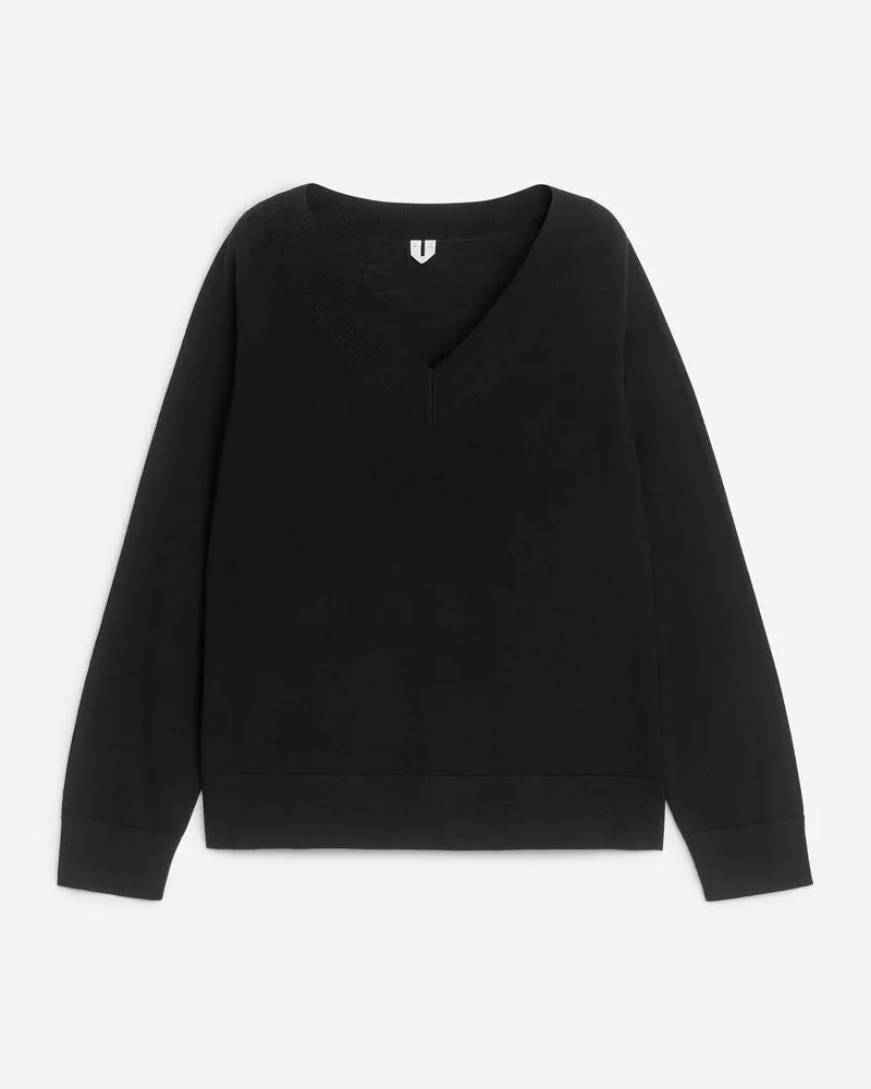 Arket Pullover Mit V-Ausschnitt Aus Merinowolle - Schwarz Schwarz