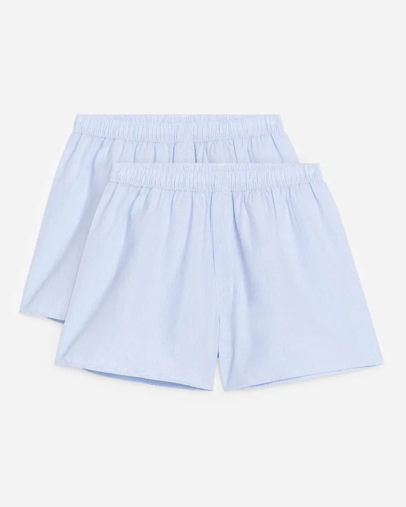 Arket Gewebte Boxershorts, 2Er-Set - Blau Hellblau
