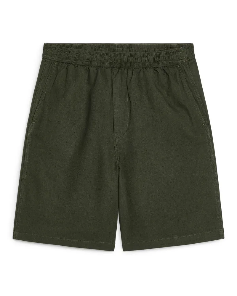 Arket Baumwoll-Leinen-Shorts Mit Schnürung - Grün Dunkelgrün