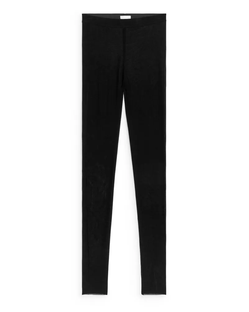 Arket Gerippte Leggings Aus Seide - Schwarz Schwarz