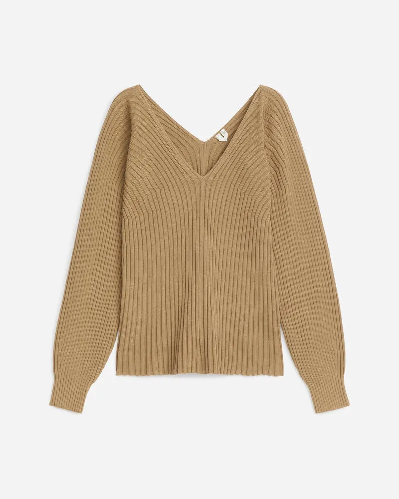 Arket Rippstrickpullover Aus Baumwolle -Beige Beige