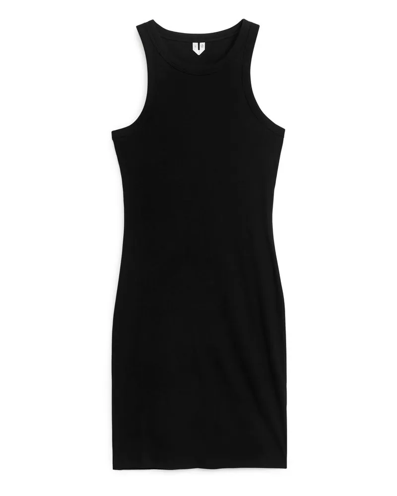 Arket Geripptes Trägerkleid - Schwarz Schwarz