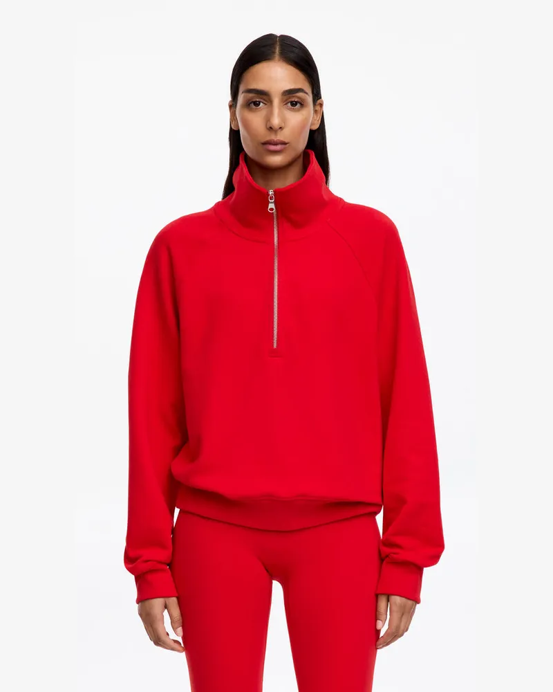 Arket French-Terry-Sweatshirt Mit Kurzem Reißverschluss -Rot Rot