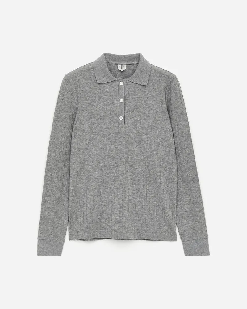 Arket Geripptes Poloshirt - Grau Graumeliert