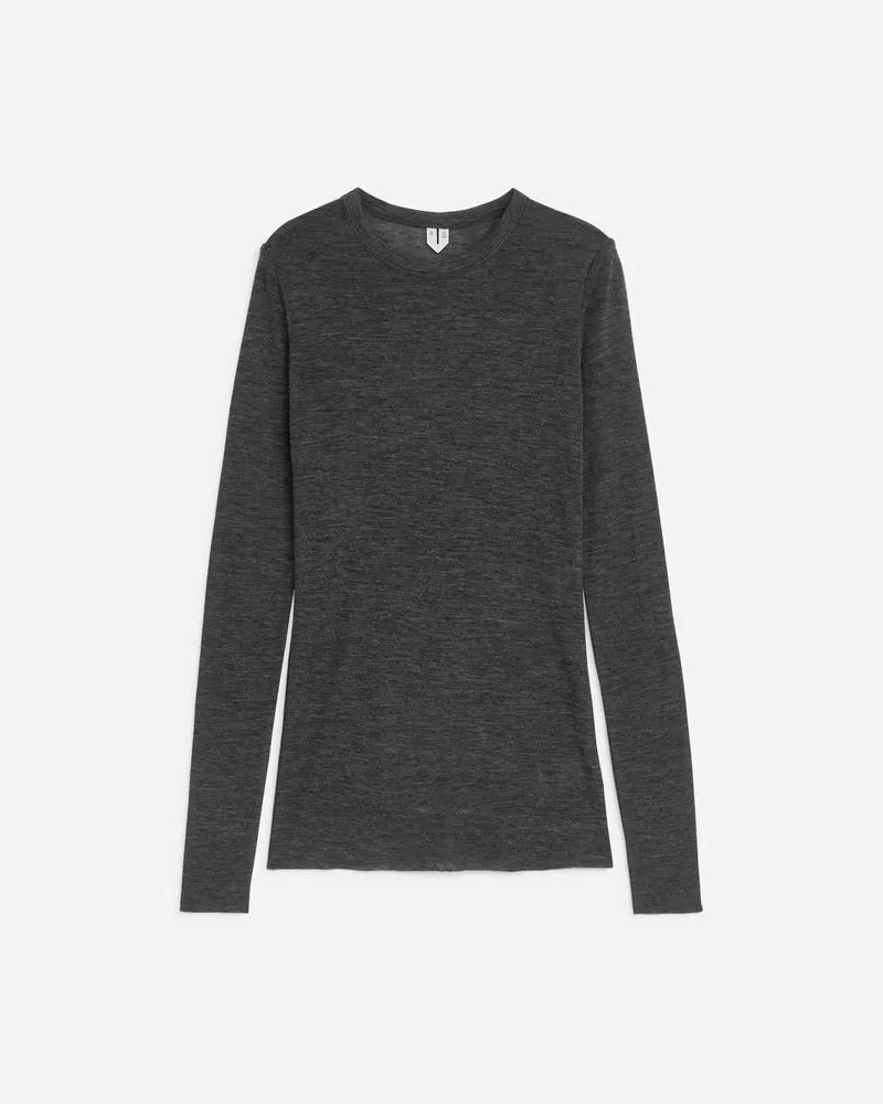Arket Langärmliges Oberteil Aus Merinowolle -Grau Grau