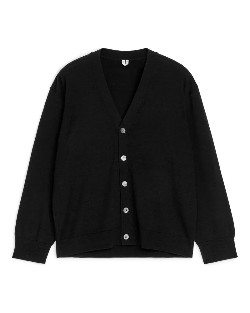 Arket Wollstrickjacke Mit V-Ausschnitt - Schwarz Schwarz