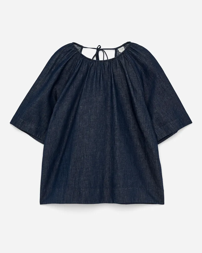 Arket Geraffte Denimbluse - Blau Dunkelblau