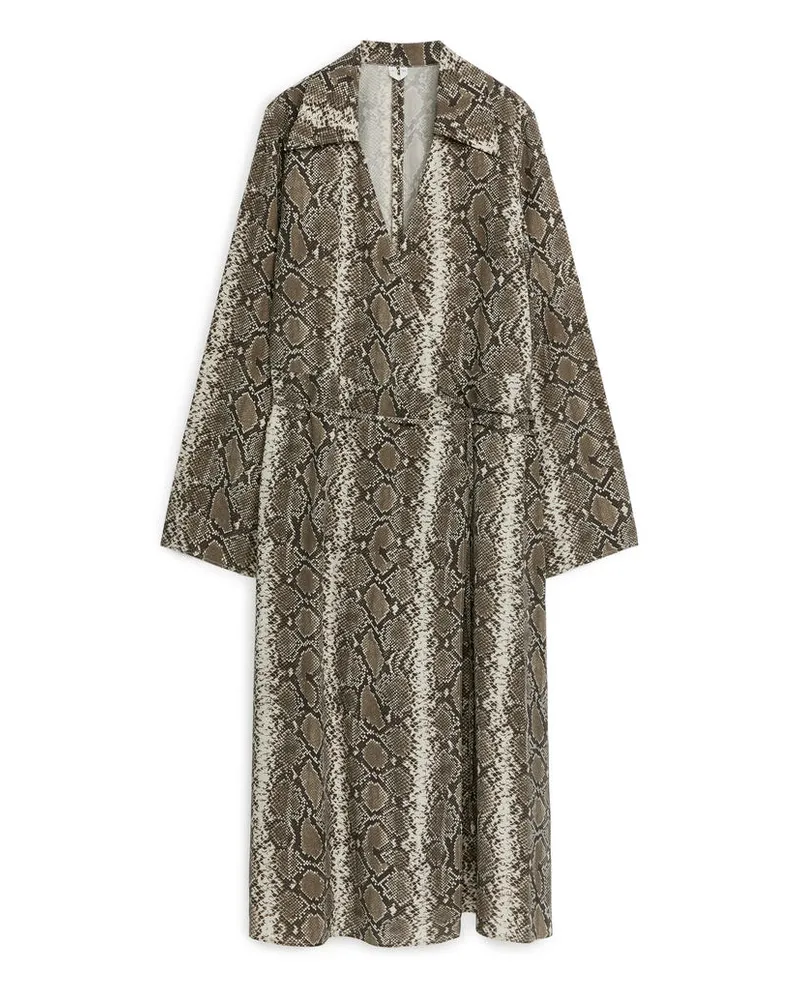 Arket Wickelkleid In Midilänge - Beige|Schwarz|Mehrfarbig Beige
