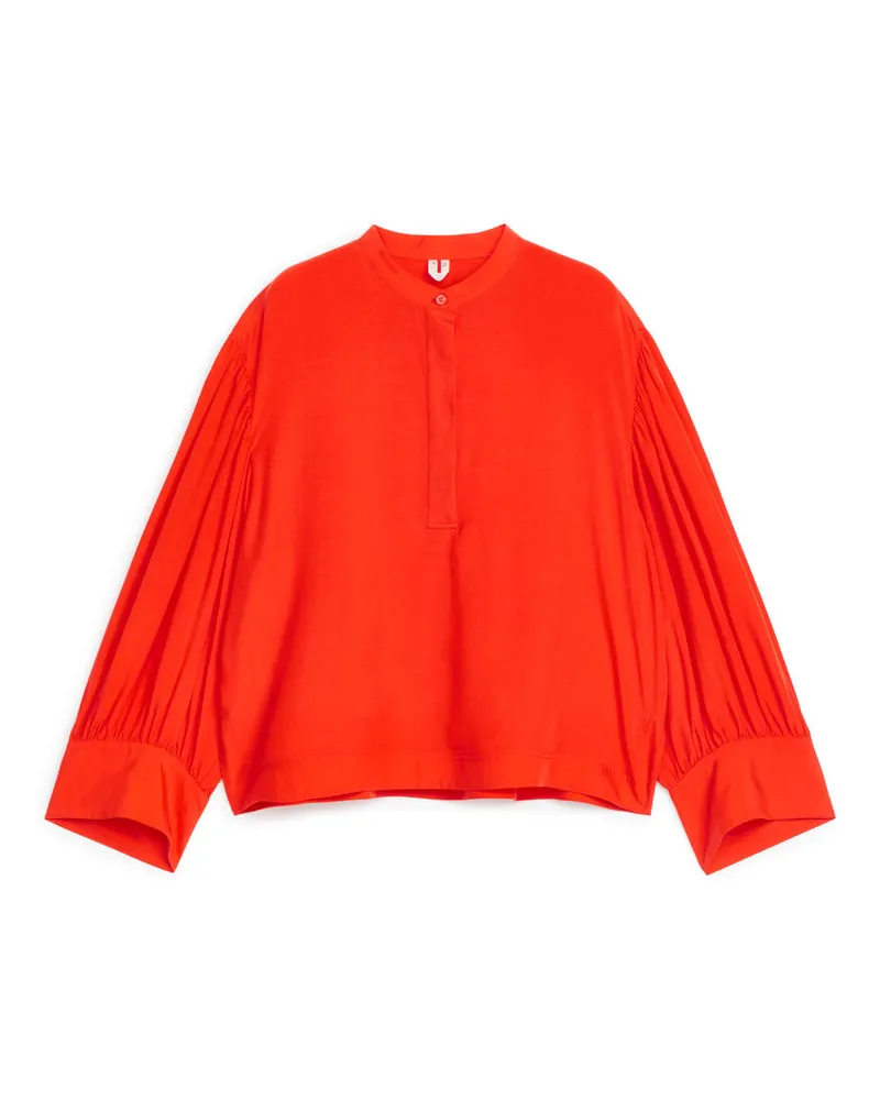 Arket Lockere Bluse Aus Lyocell Und Leinen - Orange Leuchtendes