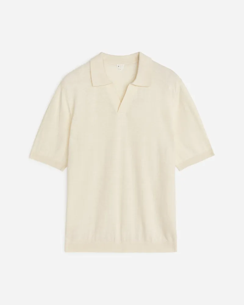 Arket Poloshirt Aus Baumwoll-Leinen - Beige Off-white