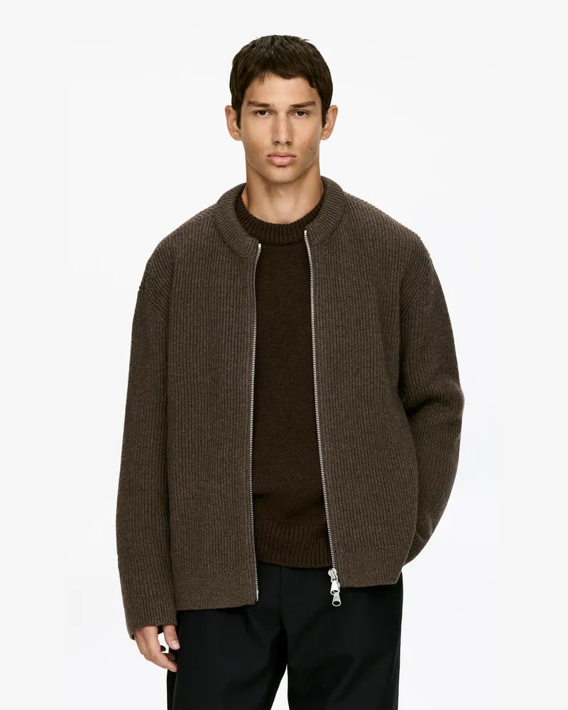 Arket Strickjacke Aus Wolle Mit Reißverschluss -Braun Braun