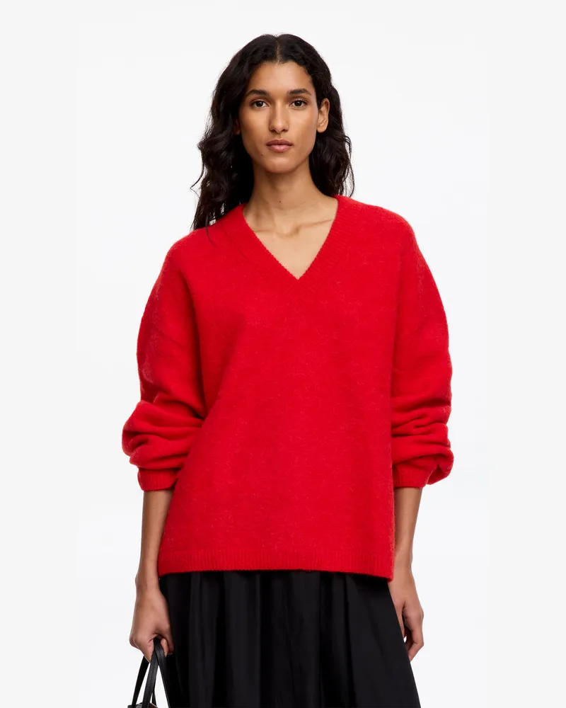 Arket V-Pullover Aus Alpakawolle Und Wolle -Rot Rot